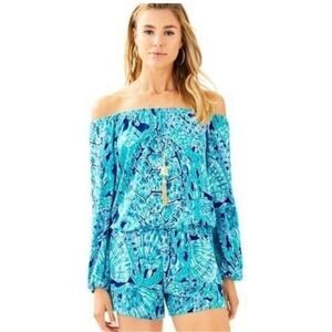 LILLY PULITZER Lana Romper in Tortuga Time Blue Size Small